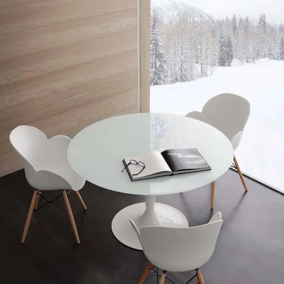 Fixed round table in extra-white tempered glass and Aurora steel Viadurini