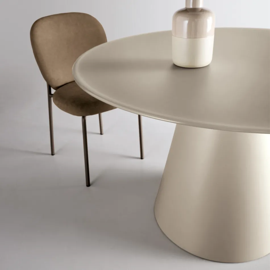 Fixed Round Table for Four People with MDF Base and Opaque Glass - Lumen Viadurini