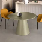 Fixed Round Table for Four People with MDF Base and Opaque Glass - Lumen Viadurini