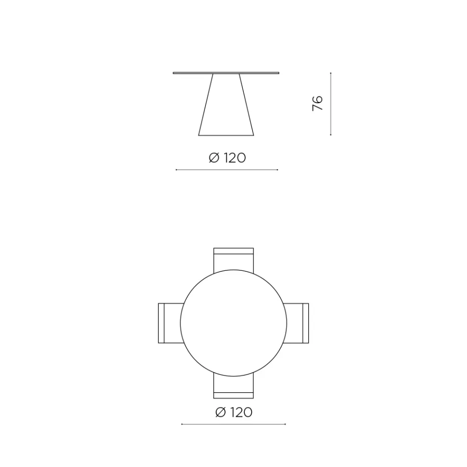 Fixed Round Table for Four People with MDF Base and Opaque Glass - Lumen Viadurini