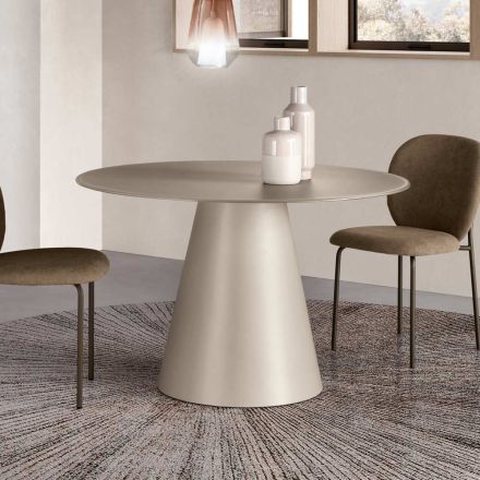 Fixed Round Table for Four People with MDF Base and Opaque Glass - Lumen Viadurini