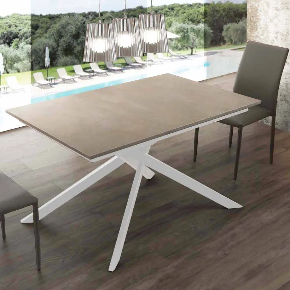 Lecce wooden table extendable up to 190 cm with crossed base Viadurini