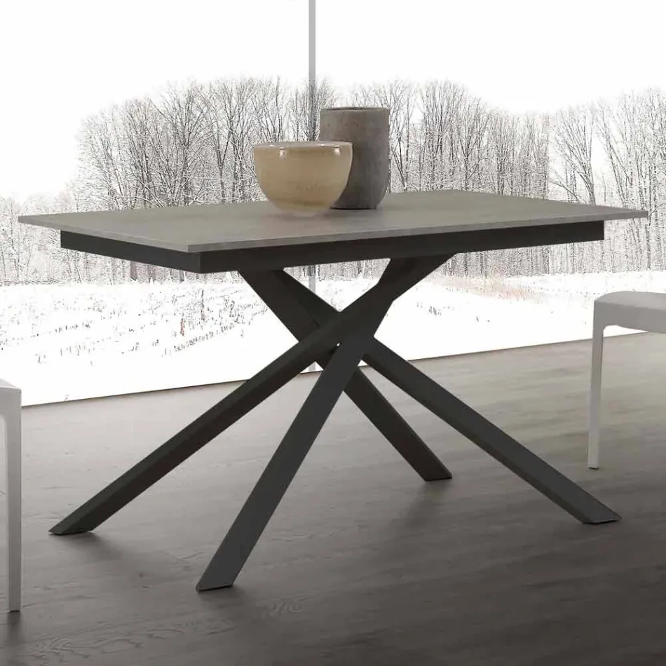 Lecce wooden table extendable up to 190 cm with crossed base Viadurini