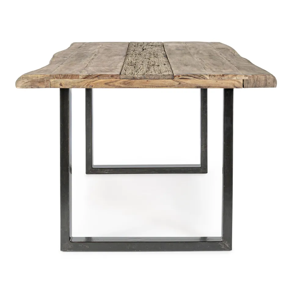 Table in Acacia Wood with Recycled Insert and Homemotion Steel - Zalma Viadurini