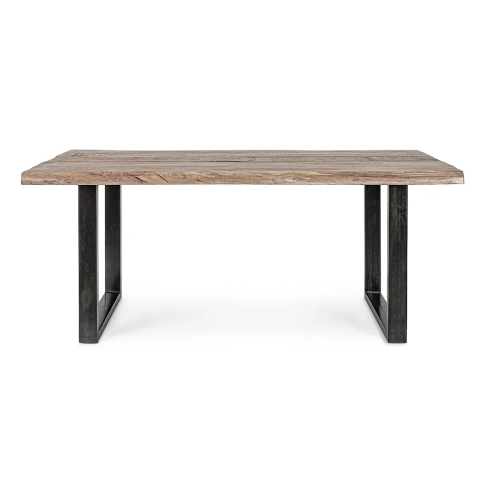 Table in Acacia Wood with Recycled Insert and Homemotion Steel - Zalma Viadurini