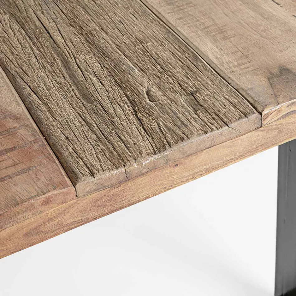 Table in Acacia Wood with Recycled Insert and Homemotion Steel - Zalma Viadurini