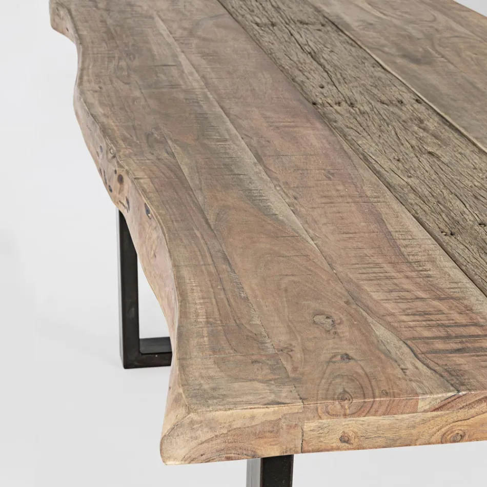 Table in Acacia Wood with Recycled Insert and Homemotion Steel - Zalma Viadurini