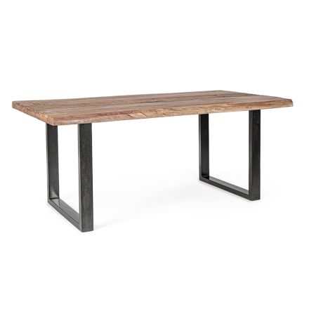 Table in Acacia Wood with Recycled Insert and Homemotion Steel - Zalma Viadurini