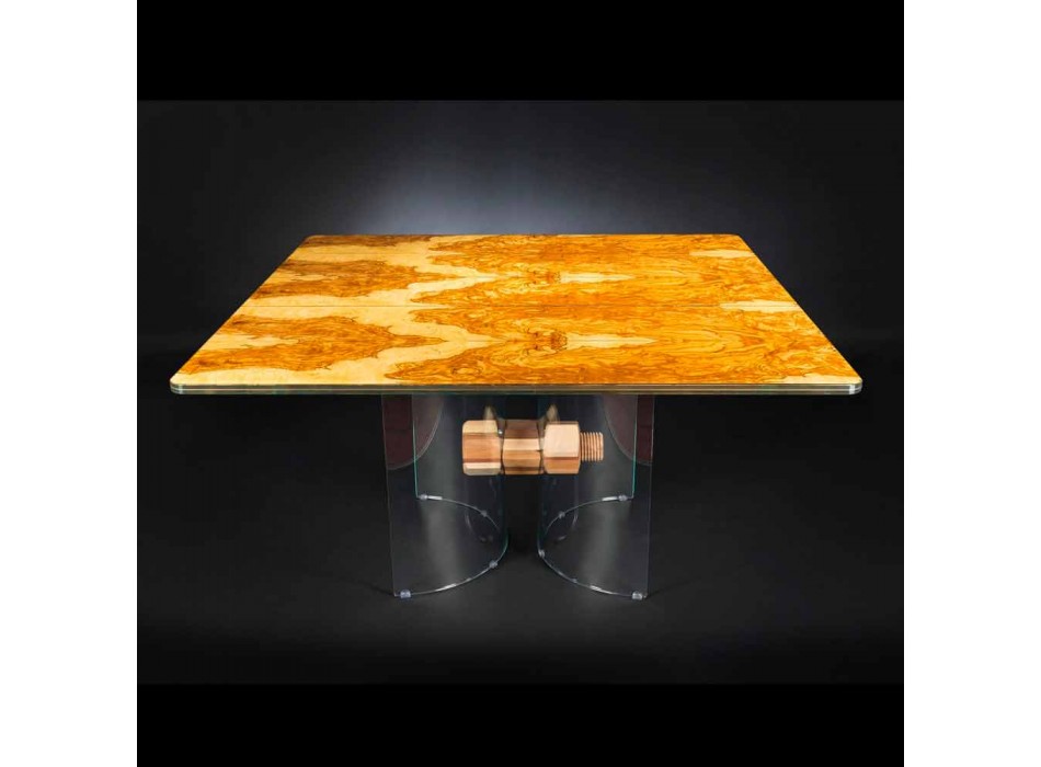 in olive wood and glass table Portofino square shape Viadurini