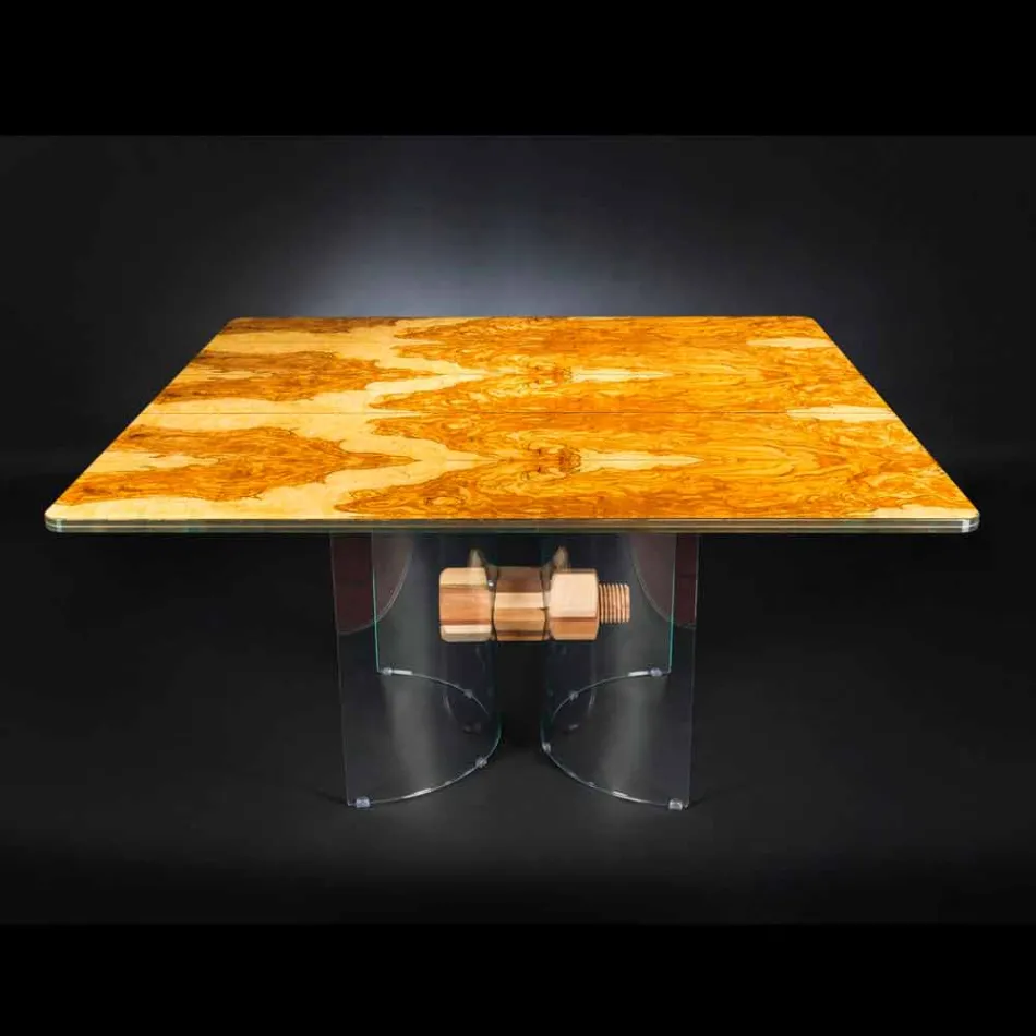 in olive wood and glass table Portofino square shape Viadurini