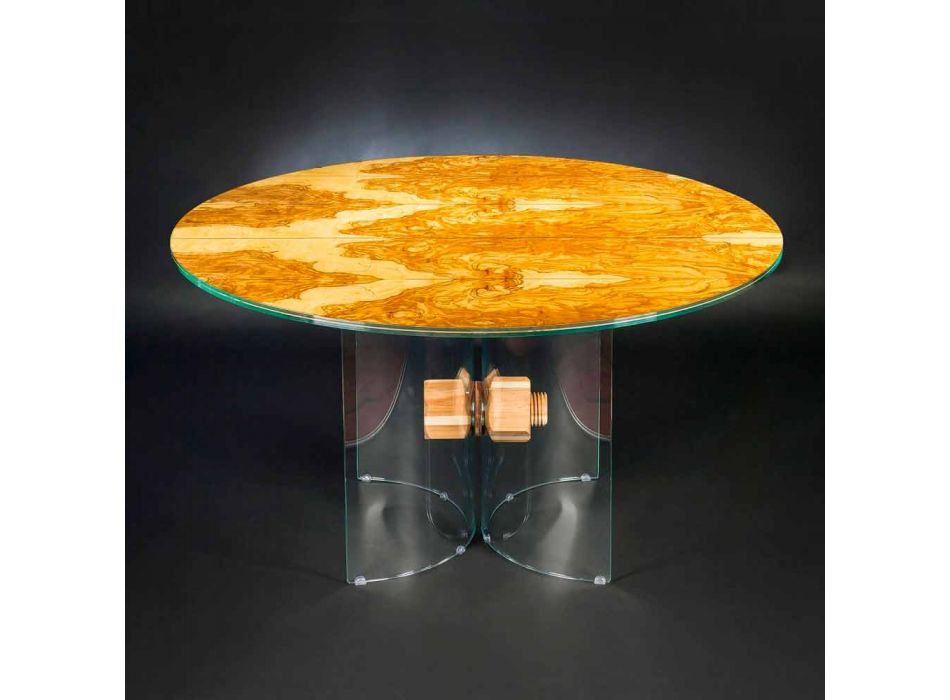 in olive wood table and Portofino VGnewtrend round glass Viadurini