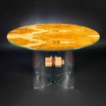 Round table Portofino, made of olive tree wood and glass
