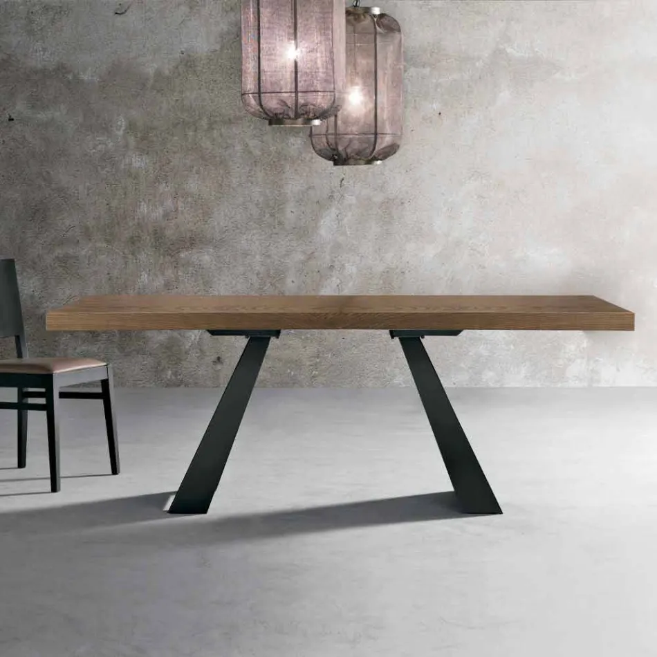 Modern table in knotted oak wood made in Italy, Zerba Viadurini