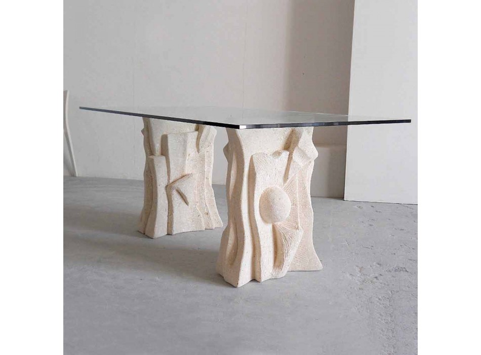 Stone table with modern design crystal top Priamo Viadurini