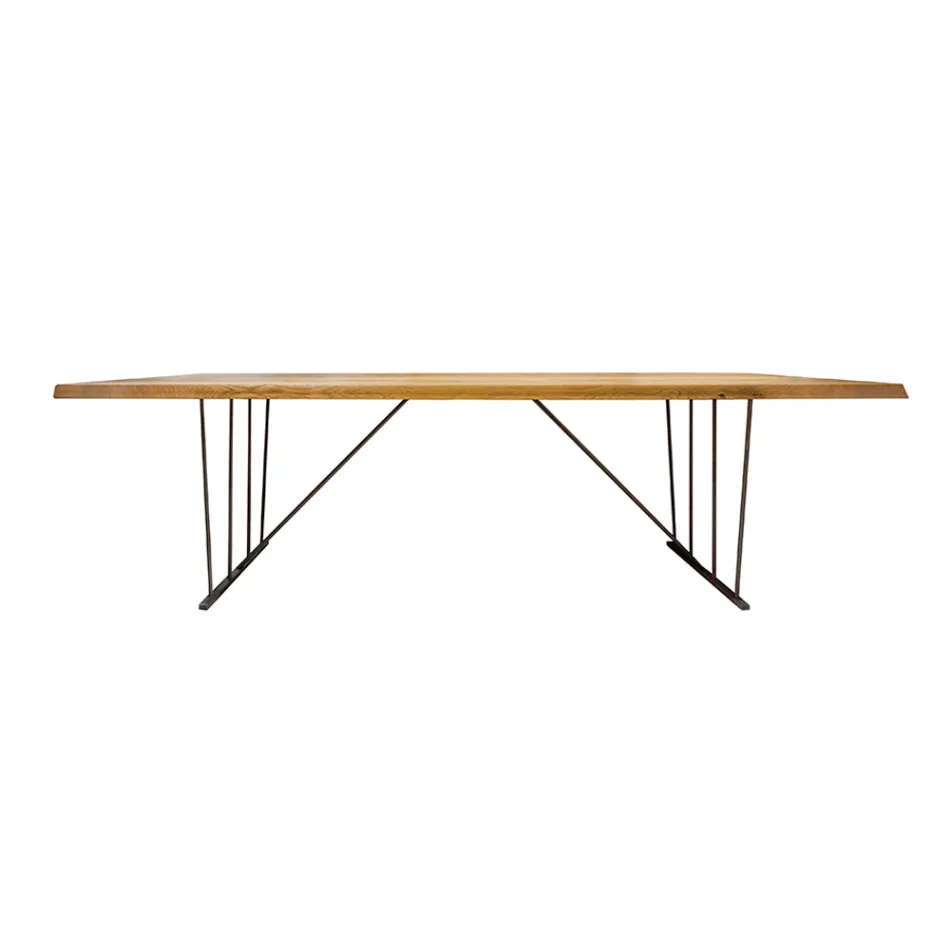 Solid Oak Table and Metal Legs Made in Italy - Consuelo Viadurini