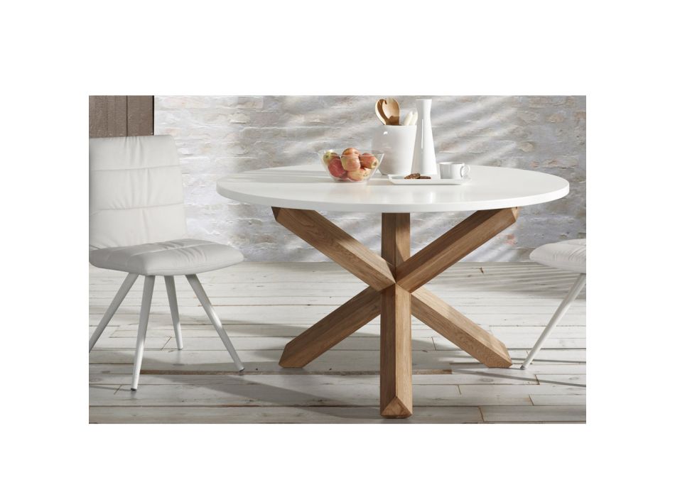 Table in Solid Oak with Natural Finish and Top in White Lacquered MDF - Lola Viadurini