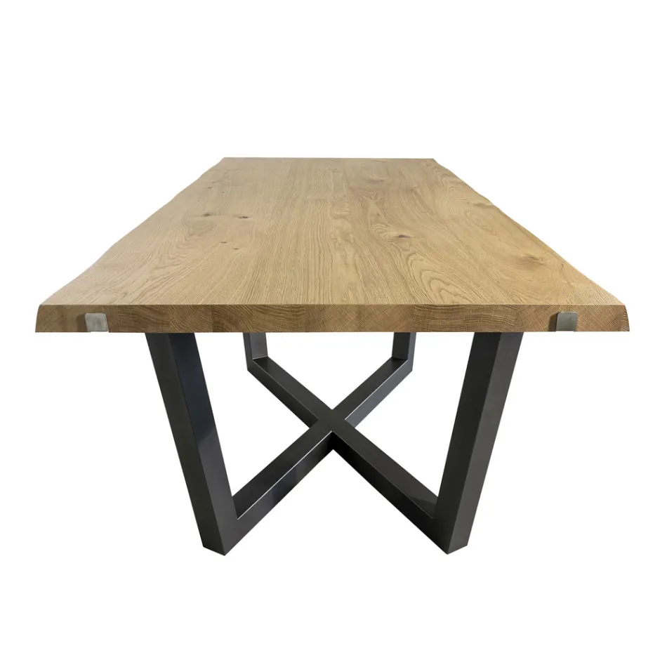 Knotted Oak Table with Iron Gray Metal Base Made in Italy - Gonna Viadurini