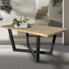 Knotted Oak Table with Iron Gray Metal Base Made in Italy - Gonna Viadurini