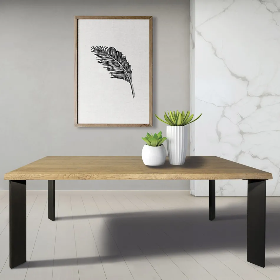 Table in Knotted Masellato Oak and Metal Legs Made in Italy - Vicente Viadurini