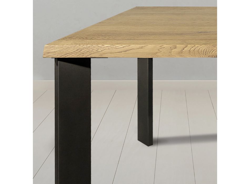 Table in Knotted Masellato Oak and Metal Legs Made in Italy - Vicente Viadurini