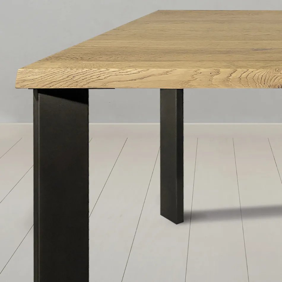 Table in Knotted Masellato Oak and Metal Legs Made in Italy - Vicente Viadurini