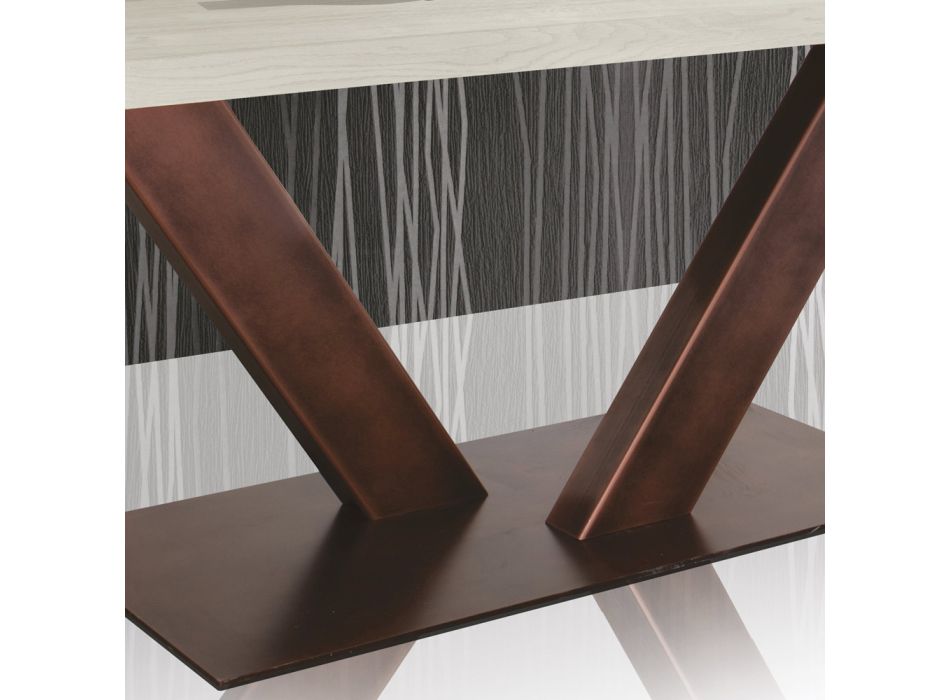 Table in Plated Oak with Squared Leaf Edge and Metal Made in Italy - Riad Viadurini