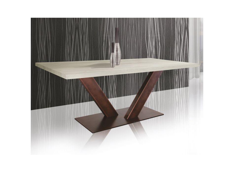 Table in Plated Oak with Squared Leaf Edge and Metal Made in Italy - Riad Viadurini