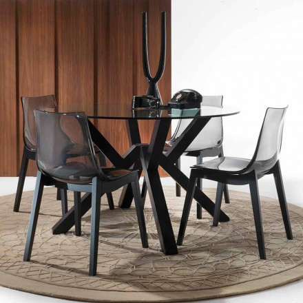 Burgos round table in glass and graphite solid beech Viadurini