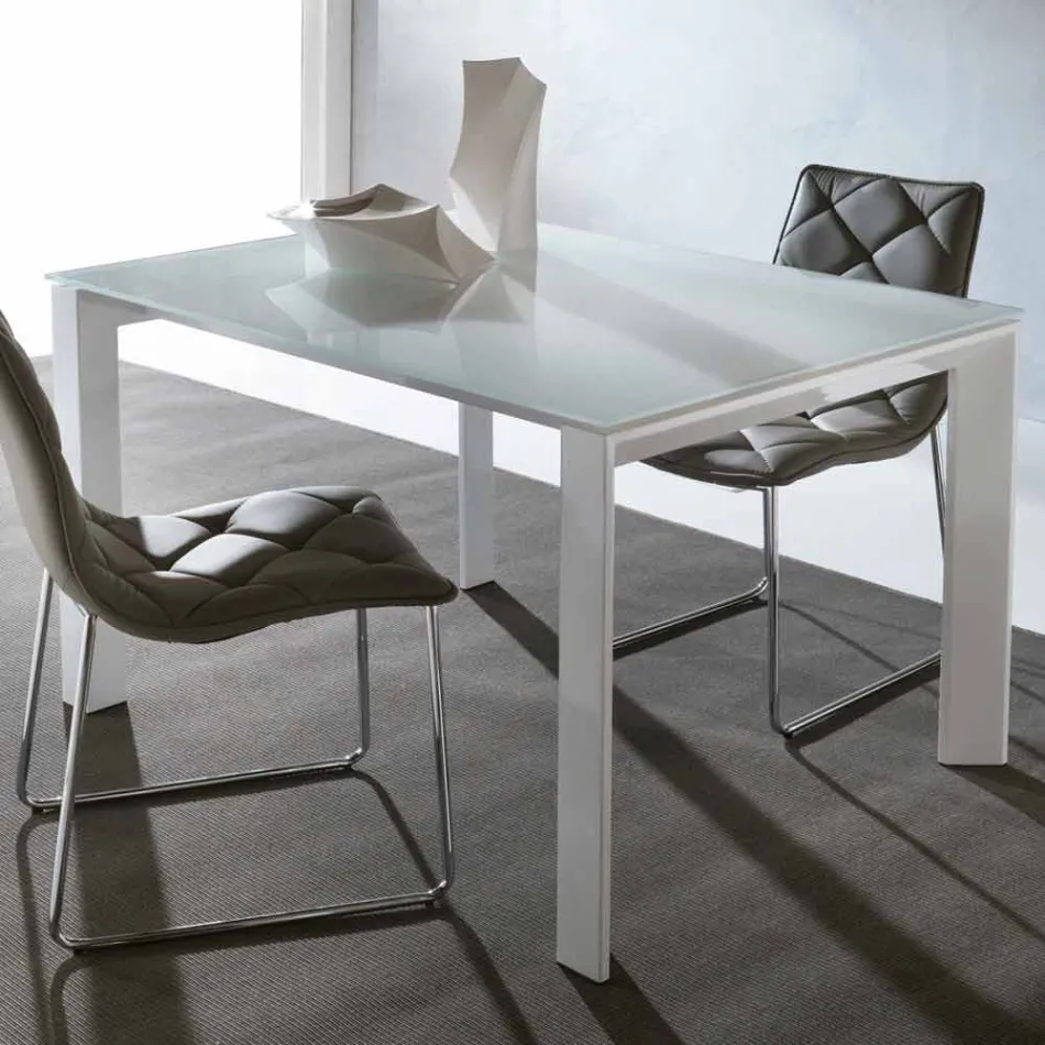 Extendable tempered glass table with single Phoenix book extension Viadurini