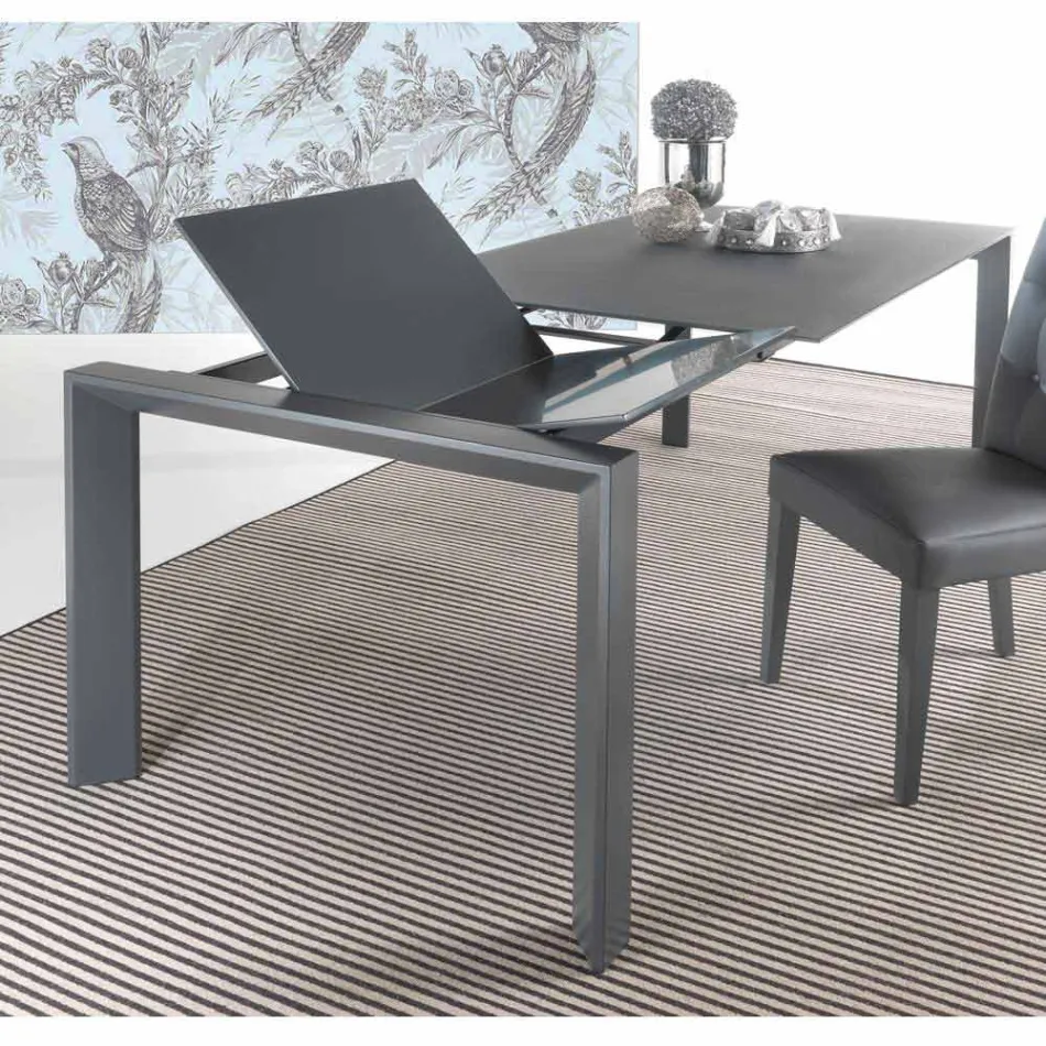 Extendable tempered glass table with single Phoenix book extension Viadurini