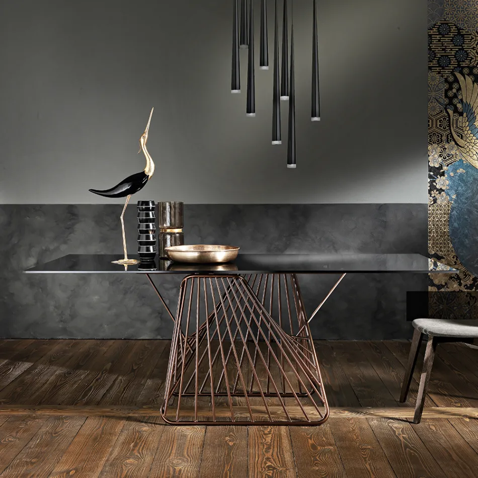 Modern design table in tempered glass made in Italy, Mitia Viadurini