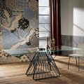 Modern design table in tempered glass made in Italy, Mitia