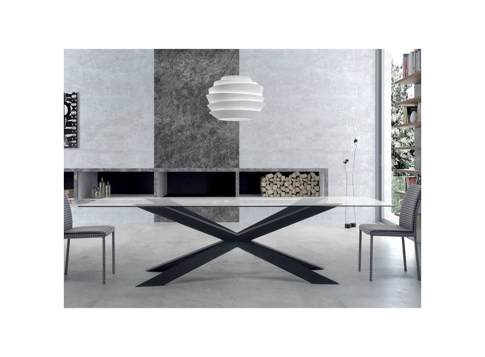 Table in Transparent Glass and Black Steel Made in Italy – Grotta Viadurini