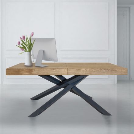 Extendable Indoor Table in Solid Wood and Metal Made in Italy - Khal Viadurini