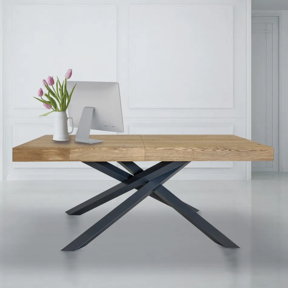 Extendable Indoor Table in Solid Wood and Metal Made in Italy - Khal Viadurini