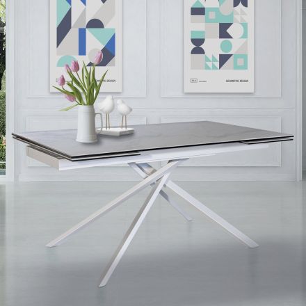 Indoor Extendable Table in Ceramic Glass and Metal Made in Italy - Khal Viadurini