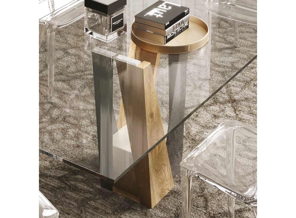 Living Crystal Table with Wood and Metal Base Made in Italy - Dementor Viadurini