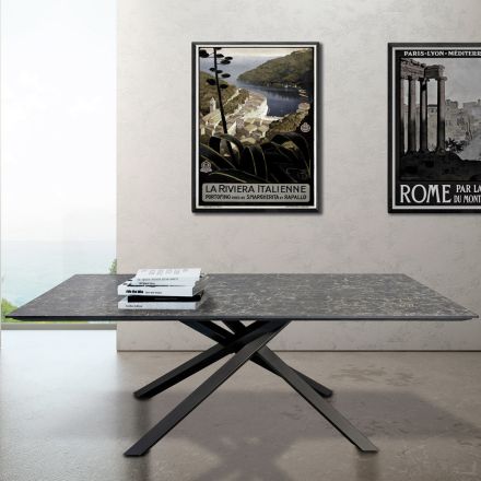 Living Table in HPL with Iron Gray Metal Base Made in Italy - Shagor Viadurini