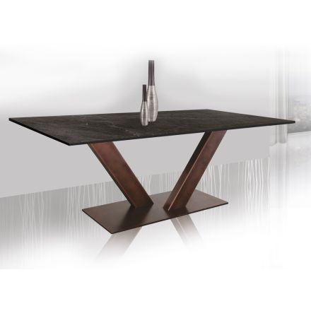 Living Table in HPL with Metal Base Made in Italy - Riad Viadurini