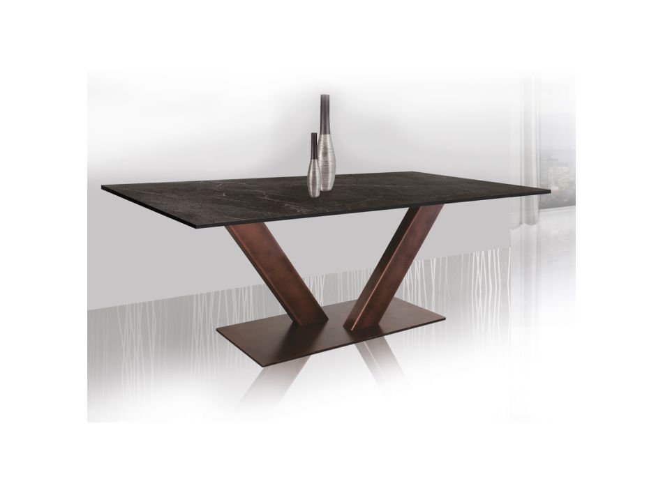 Living Table in HPL with Metal Base Made in Italy - Riad Viadurini