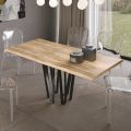 Living Table in Solid Oak with Centered Metal Base Made in Italy - Cedric