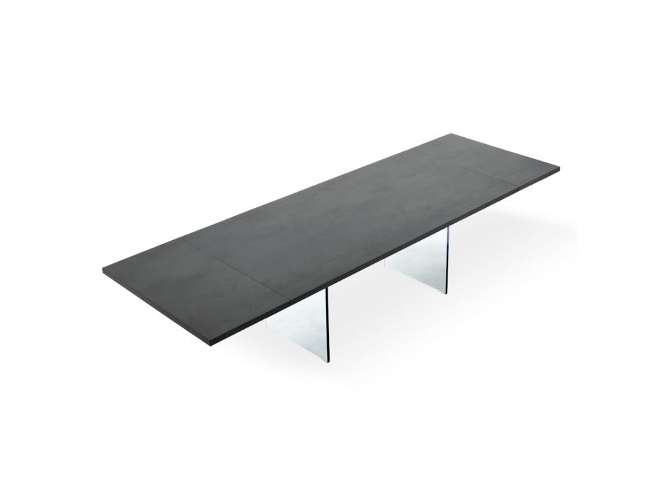 Modern Extendable Table to 300 cm in Laminate and Glass Made in Italy - Tear Viadurini