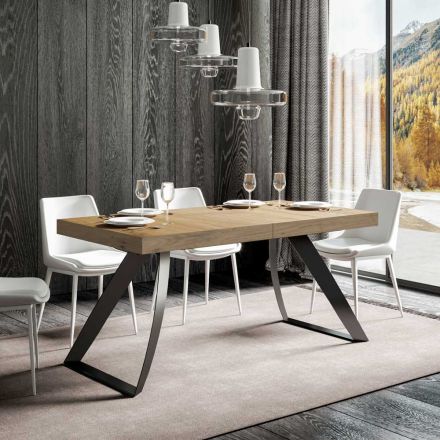 Modern Extendable Table up to 440 cm in Iron and Wood Made in Italy - Valle Viadurini