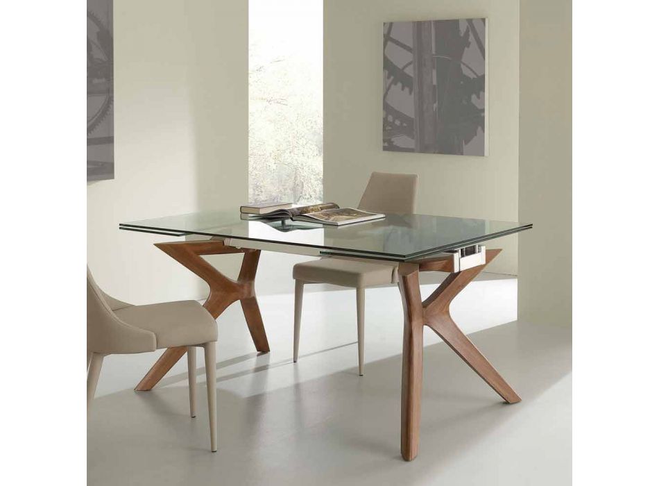 Modern extendable table in stainless steel and Kentucky tempered glass Viadurini
