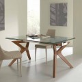 Extending dining table Kentucky, tempered glass and stainless steel