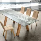 Modern extendable table in glass and natural solid wood Florida Viadurini