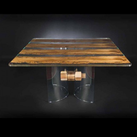 Modern in Venetian glass and Briccola wooden table Viadurini