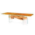 Modern olive wood table and rectangular glass Portofino Viadurini