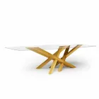 Modern table in glass and natural oak produced in Italy Acciano Viadurini