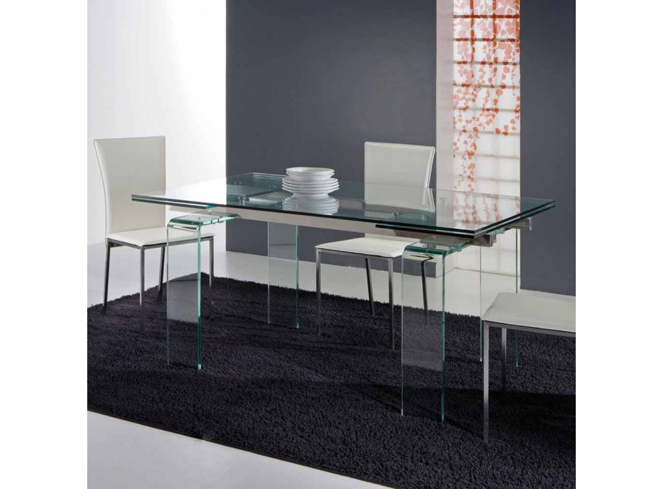 Extending dining table Atlanta, entirely made of tempered glass